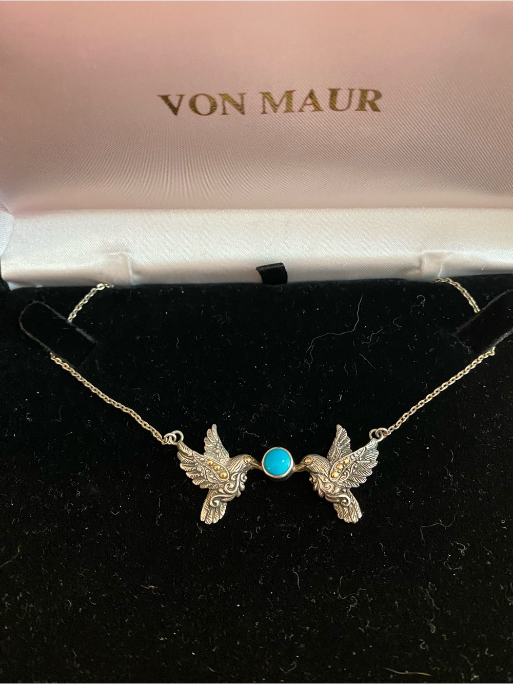 Samuel B Sterling Hummingbird Necklace with Turquoise Stone 18k